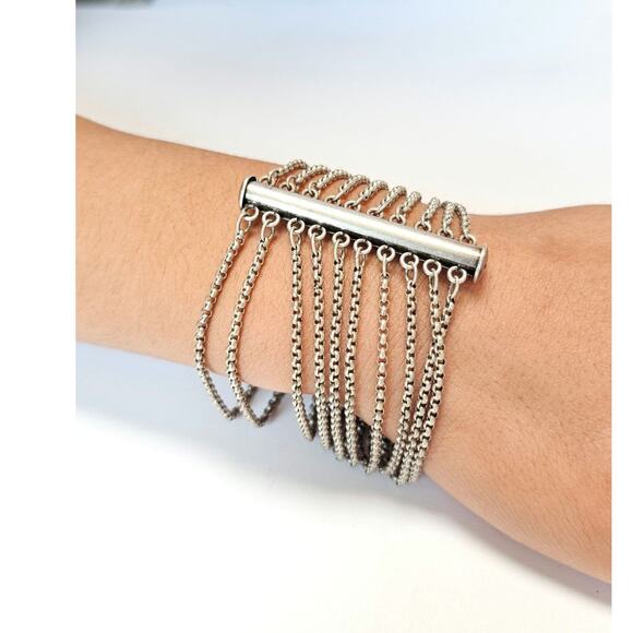 Sterling Silver Multi-Chain Bracelet, 6.25", 1.75" Wide - Picture 3 of 3